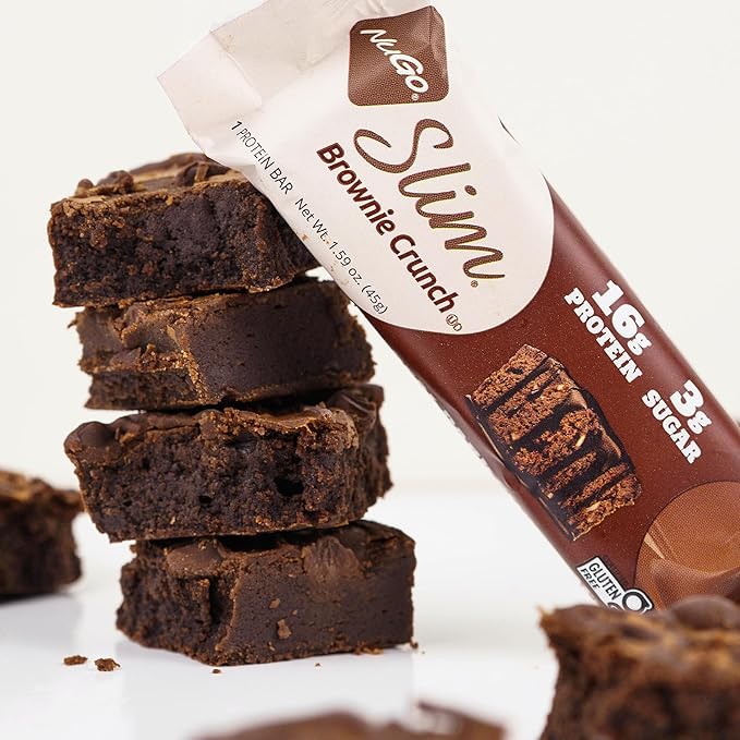 NuGo Slim 24ct Variety - Crunchy Peanut Butter 12 bars & Brownie Crunch 12 bars, 16g Protein, Keto Friendly, Gluten Free, 24 count
