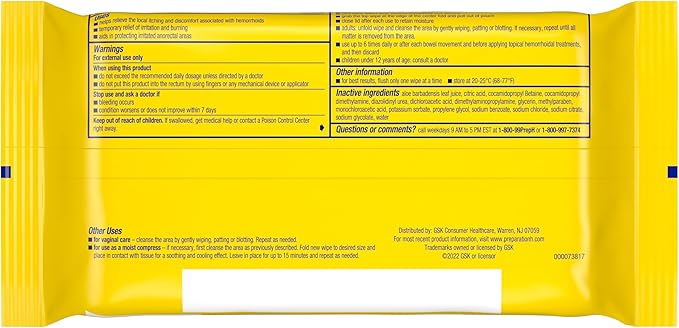Preparation H Hemorrhoid Flushable Wipes with Witch Hazel for Skin Irritation Relief - 48 Count