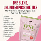 VitaHustle ONE Vegan Strawberry Protein Powder - 20g Plant Protein Meal Replacement with 86+ Superfoods & Greens, Probiotics + No Bloat Digestive Blend - Dairy Free, Gluten Free (15 Servings)