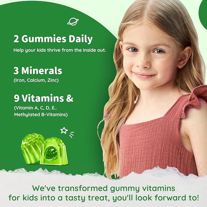 Iron Supplement Gummies for Kids - with Calcium, Zinc, Kids Multivitamin with Iron Gummies - Immune Support, Blood Builder & Energy Support for Iron Deficiency, Anemia, Apple & Kiwi Flavor, 60 Count