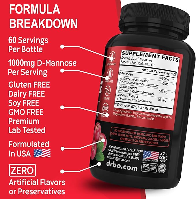 D Mannose Supplements for Women Pills - Natural D-Mannose 500mg Capsules, Cranberry DMannose Pills 1000mg Per Serving - Bladder Flush & Urinary Tract Cleanse Health Supplement - 120 Veg Capsules