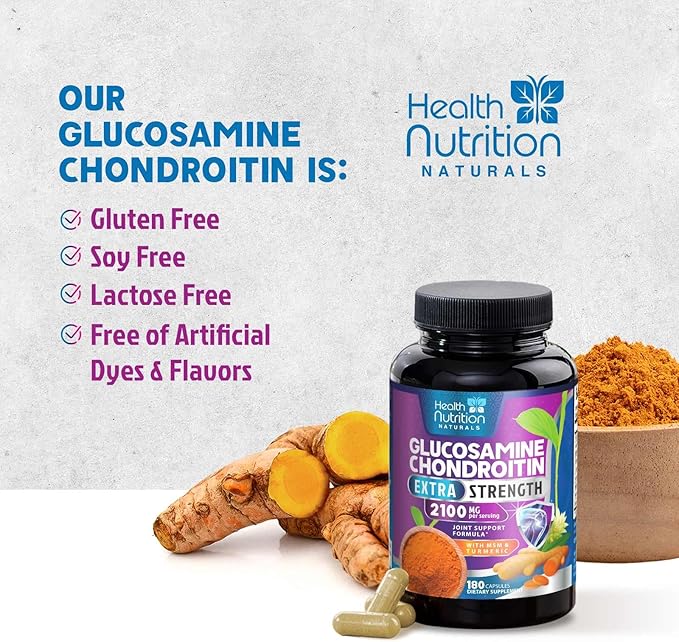 Glucosamine Chondroitin MSM Complex - 3X Strength Joint Support Supplement with Glucosamine Sulfate, Turmeric, Boswellia - For Cartilage, Mobility & Flexibility - Bottled in USA, 180 Capsules