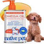 Native Pet Omega 3 Fish Oil for Dogs & Cats – Wild Alaskan Salmon Oil for Dogs Skin and Coat, Supports Joints, Heart & Shedding – Fast-Absorbing Omega 3 6 9 Liquid Supplement – 16oz