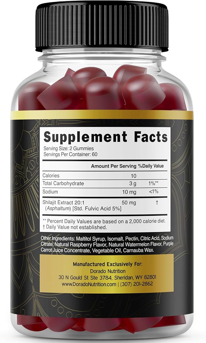 Shilajit Gummies For Men & Women 1000mg (High Potency Gold Grade with 85+ Trace Minerals with Fulvic Acid) - Energy & Immunity Support - Third Party Tested, Non GMO, Vegan & Made in USA (120 Gummies)