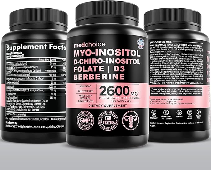 14-in-1 Women’s Inositol Complex Supplement – 40:1 Myo & D-Chiro Inositol with Folate, Vitamin D3, Zinc, Magnesium & Botanicals for Hormone & Feminine Wellness Support – (120 Capsules) (Pack of 1)