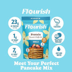 Flourish Protein Pancake & Waffle Mix, with Whey Protein & Flax Seed, No Added Sugar, High in Protein & Fiber - Just Add Water - Vanilla Flavour, 430g (2 Pack) - Made in Canada
