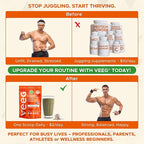 Veeg Plant Protein Powder – Vegan Protein Shake & Collagen Boost. Pea Protein, MCT, Probiotics & Multivitamin. 10 Supplements in 1. Daily Energy, Immunity & Wellness. 15 Servings (Vanilla)