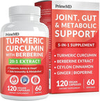 5-in-1 Organic Turmeric Curcumin Supplement (4210mg) with Berberine, Ceylon Cinnamon Bioperine and Ginger Supplements for Joint, Heart, Gut, & Metabolic Support (60 Servings)