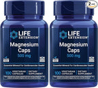 Life Extension Magnesium Caps, 500 mg, Magnesium Oxide, Citrate, Succinate, Heart Health, Healthy Bones, Metabolism Support, 100 Vegetarian Capsules (Pack of 2)