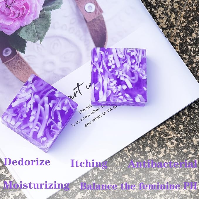2 PCS Yoni Soap Bars for Women, 100% Handmade Natural PH Balanced & V Cleansing Bar Soap for Women, Natural Soap Bar with Bubble Foam Net, Bath Wash Odor Remover 3.53oz/100g (purple)