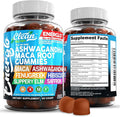 Ashwagandha Maca Root Gummies with Fenugreek Hibiscus Slippery Elm Saffron Extract & Beta Carotene | Peach Flavor Vegan Gummy Vitamins Adaptogen Cortisol Supplement Energlo By Clean Nutra