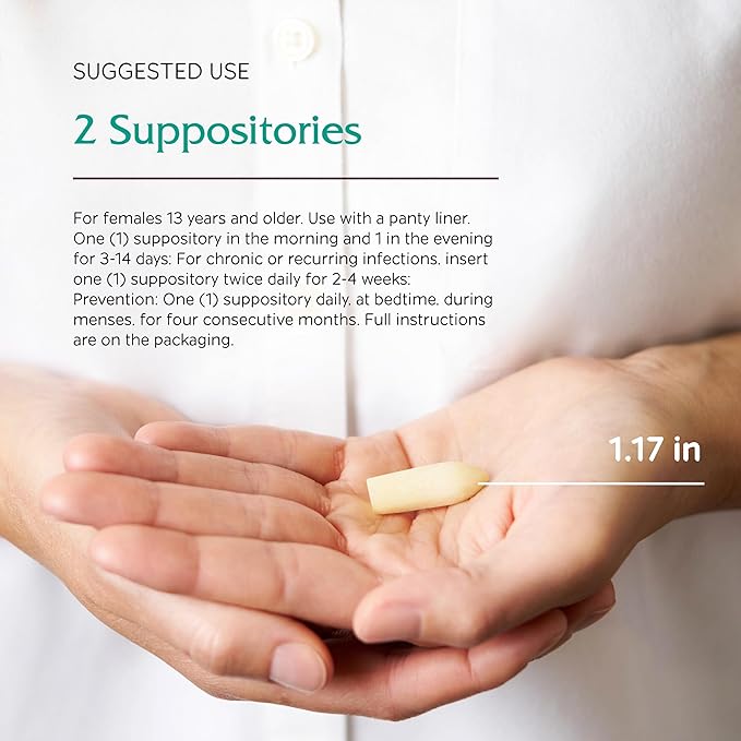 Vitanica Yeast Arrest, Homeopathic Vaginal Suppositories, for Yeast Infection Symptoms, Relieves Burning, Itching & Discharge, with Boric Acid, Tea Tree Oil & Probiotics, Vegan, 14 Count