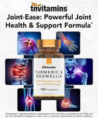 tnvitamins Turmeric & Boswellia Complex (180 Capsules) with Ginger Root, Bromelain, & Black Pepper Extract | Joint-Ease Formula: Powerful Joint Support Supplement* | Produced in The USA