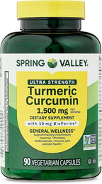Spring Valley Turmeric Curcumin Supplement – Ultra Strength 1,500 mg, 90 Vegetarian Capsules, Supports Joint & General Wellness (Packaging May Vary)