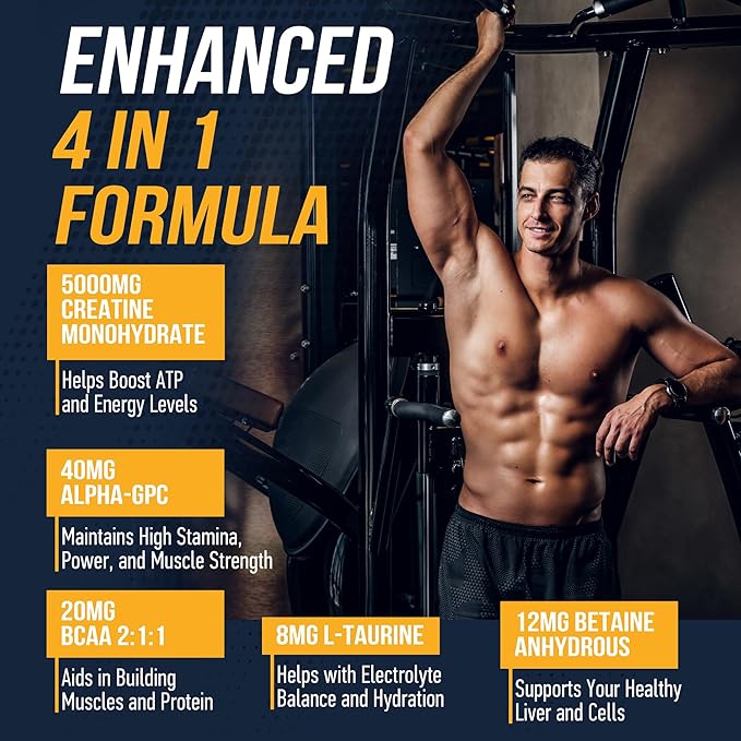 musebeam Creatine Monohydrate 5000mg Supplement Gummies - with L-Taurine Betaine Anhydrous Alpha-GPC BCAA 2:1:1 - Sugar-Free Gluten Free for Men Women
