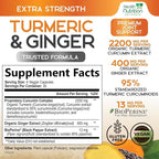 Turmeric Curcumin Supplement - 2200mg Curcumin Complex & 400mg Organic Ginger per Serving - 95% Curcuminoids & BioPerine Black Pepper for Best Absorption & Joint Support, Bottled in USA - 120 Capsules