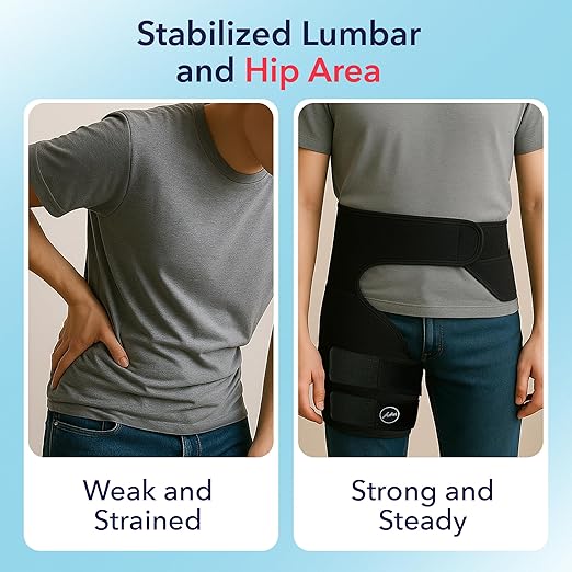 Dr. Arthritis Doctor Developed Strengthening Stabilizing Hip Brace for Men Women,Compression Wrap for Hip Pain,Hips Support Brace,Thigh Supports With Handbook, hamstring brace(LXL, Black)