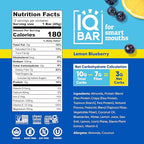 IQBAR Clean Plant Protein Bars - Lemon Blueberry - 36 Count - Keto, Vegan, High Fiber, Gluten and Dairy Free, Low Sugar Snack - Brain and Body Nutrients for Focus, Energy, Meal Replacement