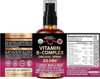 USDA Organic Vitamin B-Complex Liquid Spray 8-in-1 - B5 Pantothenic Acid | B12 Methylcobalamin | B1 Thiamine | B6 Pyridoxine | B7 Biotin | B9 Folic | B3 Niacinamide - Made in USA Supplement, 2fl oz