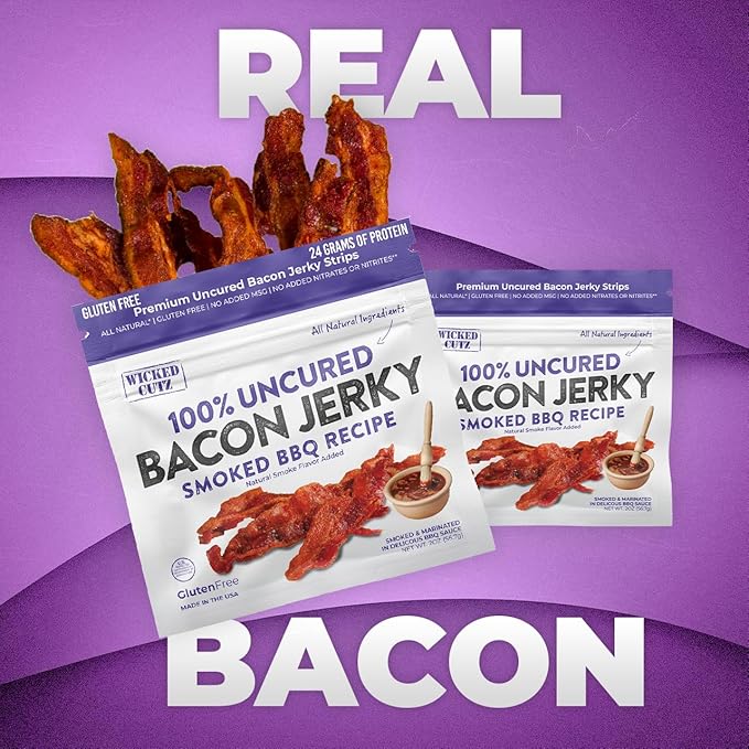 Bacon Jerky Variety Pack | 5 Flavors & Up to 24g Protein Per Bag | Fully Cooked, Tender, Easy to Chew, USA Made, High Protein Carnivore Snacks | Unique Gifts for Men (5 Bags)