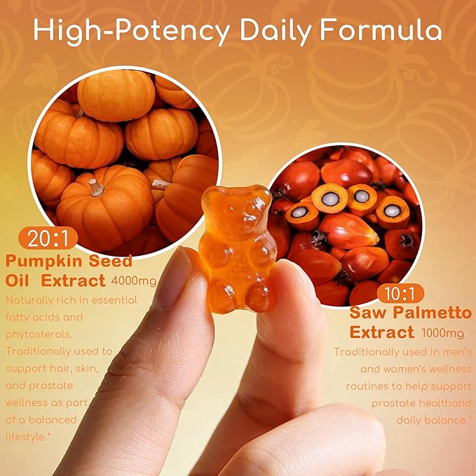 120 Count Pumpkin Seed Oil Gummies with Saw Palmetto | 5,000 mg Cold-Pressed Extract | Sugar-Free Pineapple Flavor | Supports Hair, Skin & Prostate Health | Pumpkin Seed Oil Supplement for Men & Women