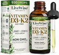 Live Wise Naturals Vitamin D3 K2 Drops for Adults - 930 Drops, Ultra Concentrated Formulation, Fast Absorption 1208 IU Vitamin D3, 25 MCG (MK-7) - Micro-Dosing Dropper for Calcium & Bone Support