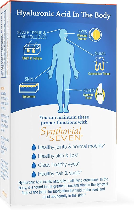 Hyalogic Synthovial Seven Liquid Hyaluronic Acid – Vegan Oral Joint & Skin Supplement, High Molecular Weight, Pure Hydration Support Supplements, 1 oz