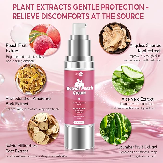 Natural Silky Peach Cream for Women, Plant-Based Estrogen Cream - Relieves Menopausal Vaginal Dryness & Itching, Regulates Female Hormonal Balance (1.76 fl.oz)