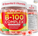 2 Pack Super Vitamin B Complex Gummies - Methylated B Complex for Women & Men, All B Vitamins, Methyl B12, Methylfolate, Vitamin C, Choline, Inositol, PABA for Energy, Brain & Immune, 0g Sugar, Vegan