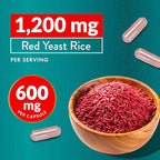 Red Yeast Rice with CoQ10 Supplement | Healthy Cholesterol Levels & Heart Health Support | Extra Strength Red Yeast Rice 1200 MG (600 MG Per Capsule) with Monakolin K | No Citrinin, Non-GMO | 120 Ct