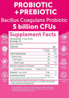 Lunakai USA Made Prebiotic + Probiotic Gummies for Women and Men - High Potency 5 Billion CFUs with Fibers - Non-GMO Gut Health Support 60ct
