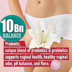Chewable Vaginal Probiotics for Women 10 Billion CFU + Organic Prebiotics — Supports Vaginal Health, Maintains Vaginal pH Balance & Promotes Feminine Freshness, Strawberry-Flavored Tablets (60 counts)
