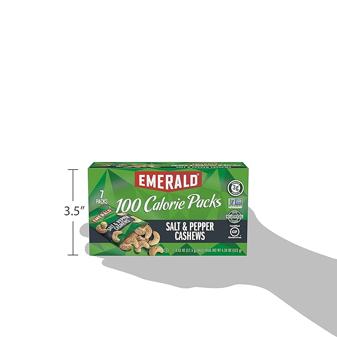 Emerald Nuts, Salt & Pepper Cashews, 100 Calorie Packs, 7 Count, 4.34 Oz (Pack of 4)