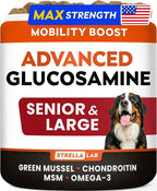 Advanced Glucosamine Hip & Joint Supplement for Senior Dogs - Green Lipped Mussel & Collagen - Hip & Joint Pain Relief - Large & Small Breed - Joint Health - Bacon - 120 Chews