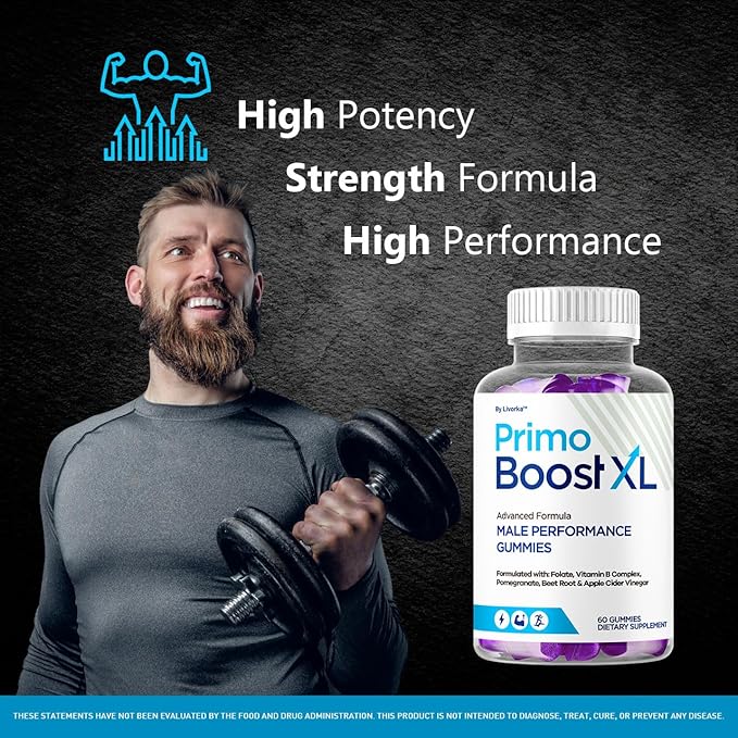 Primo Boost XL Gummies - Official PrimoBoost XL Advanced Premium Supplement for Men Support - Maximum Strength, Natural Primo BoostXL for Overall Health & Wellness, 60 Gummies for 1 Month