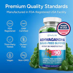 Sugar-Free Ashwagandha Gummies for Stress, Sleep & Mood Support - High-Potency 30:1 Ashwagandha Supplement Extract - Vegan Adaptogen Supplement for Women & Men, Natural Flavor, Plant-Based, 90 Gummies