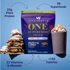 VitaHustle ONE Vegan Blueberry Cobbler Protein Powder - 20g Plant Protein Meal Replacement with 86+ Superfoods & Greens, Probiotics + No Bloat Digestive Blend - Dairy Free, Gluten Free (15 Servings)