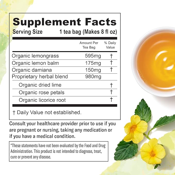 Numi Organic Damiana Uplift Herbal Tea – 48 Herbal Tea Bags – Energizing Blend for Mood Support Vitality & Daily Wellness