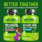 NATURELO Prenatal Multivitamin with Gentle Chelated Iron, Methyl Folate, Plant Calcium & Choline - Vegan, Vegetarian - Non-GMO - Gluten Free - 180 Capsules - 2 Month Supply