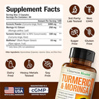 Moringa Turmeric Curcumin Supplement for Joint Health, Gut Health, Energy & Immune Support – Turmeric Curcumin with Black Pepper – Total Wellness Formula with Tumeric Moringa Pure Capsules – 180 Count