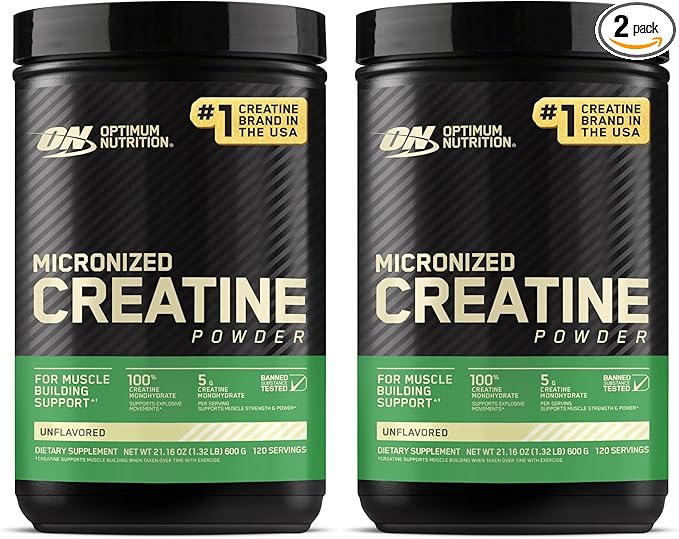 Optimum Nutrition Micronized Creatine Monohydrate Powder, Unflavored, 120 Servings, 600 Grams (Packaging May Vary) (Pack of 2)