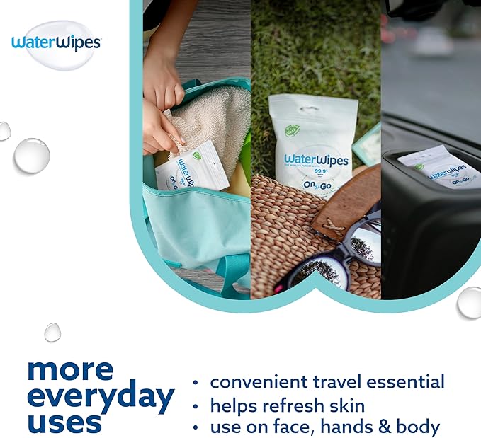 WaterWipes Sensitive+ On The Go Wipes,3-In-1 Cleans,Cares,Protects,99.9% Water,Unscented & Hypoallergenic Wet Wipes,28 Count (Pack of 2)