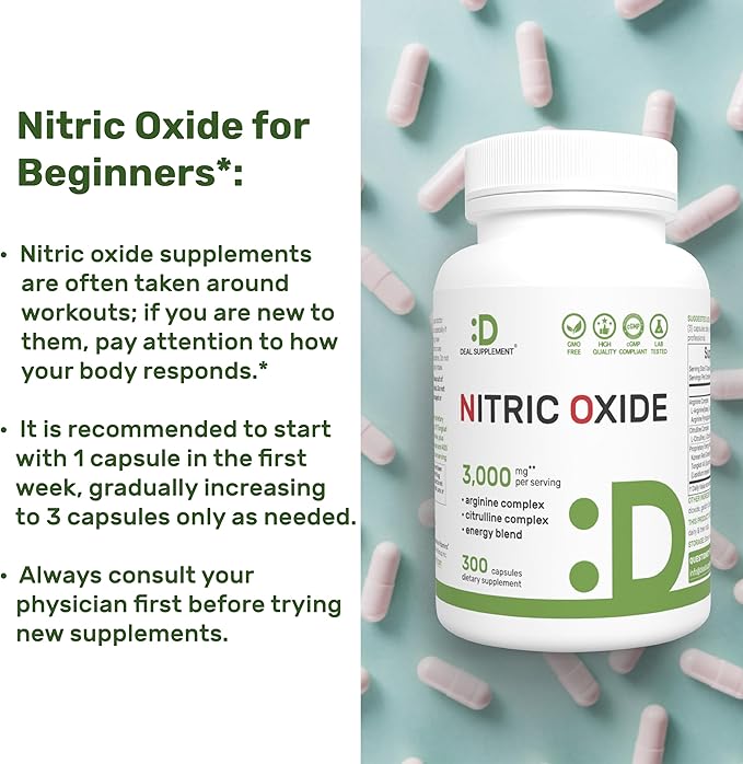 Nitric Oxide Supplement 3,000mg, 300 Capsules | 12-in-1 Complex for Men & Women – Arginine, Citrulline, Korean Red Ginseng, Tongkat Ali, Maca Root, & Marshmallow Blend*