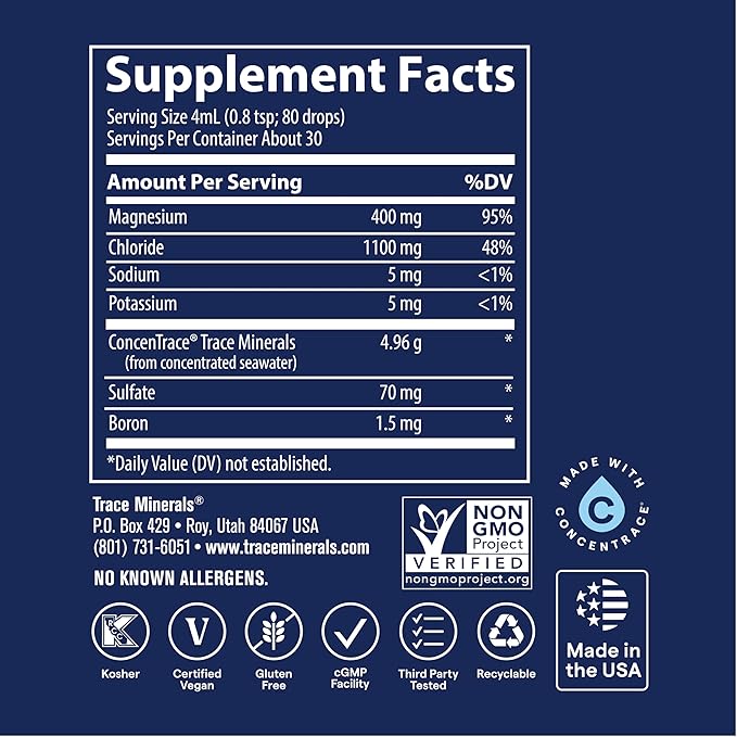 Trace Minerals Ionic Magnesium - Liquid Ionic Magnesium to Support Immune, Brain & Heart Health - Supplement to Aid Energy & Vitality - Supplement with Magnesium & Sodium - 4 fl oz (30 Servings)