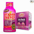 Vitamin Energy B12 11,000% Extra Strength Energy Shot Pink Berry 24 Pack, 260mg Natural Caffeine, B12 & B6, Nootropic Focus, Vitality, Zero Sugar, Gluten-Free, Vegan, Kosher, 1.93 fl oz