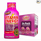 Vitamin Energy B12 11,000% Extra Strength Energy Shot Pink Berry 24 Pack, 260mg Natural Caffeine, B12 & B6, Nootropic Focus, Vitality, Zero Sugar, Gluten-Free, Vegan, Kosher, 1.93 fl oz