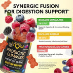Probiotic Gummies 10B CFU with Prebiotic Fiber - Digestion & Immune Support - Debloat, Stomach & Gut Comfort - Probiotics for Women & Men - Natural Berry Flavor - Vegan & Sugar-free - 60 Gummies