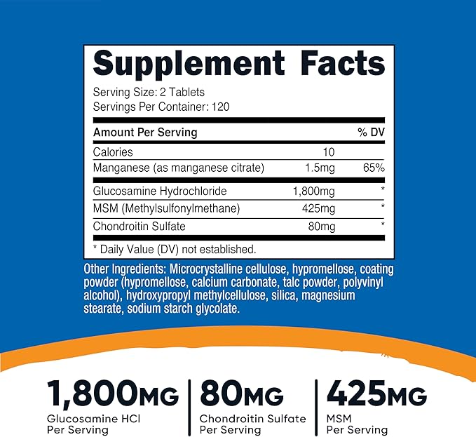 Nutricost Glucosamine 1800mg with Chondroitin & MSM, 240 Tablets, 120 Servings - Non-GMO, Gluten Free