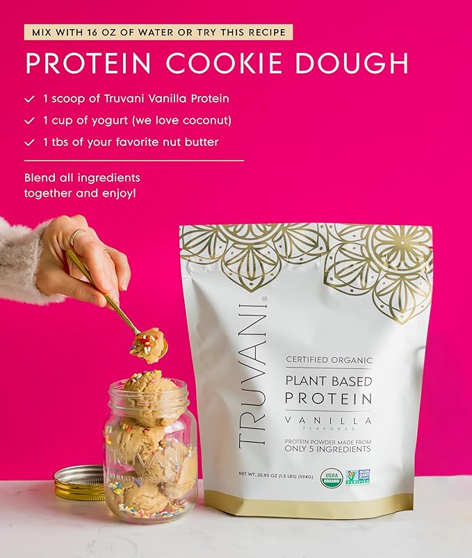 Truvani Organic Plant Based Protein Powder | Vanilla | 20g Pea Protein | 18 Servings | Vegan & Keto | Gluten & Dairy Free | Low Carb | No Added Sugar