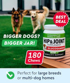 Glucosamine Treats for Dogs - Hip & Joint Supplement w/Omega-3 Fish Oil - Chondroitin, MSM - Advanced Mobility Chews - Joint Pain Relief - Hip & Joint Care - Bacon Flavor - 180 Ct - Made in USA